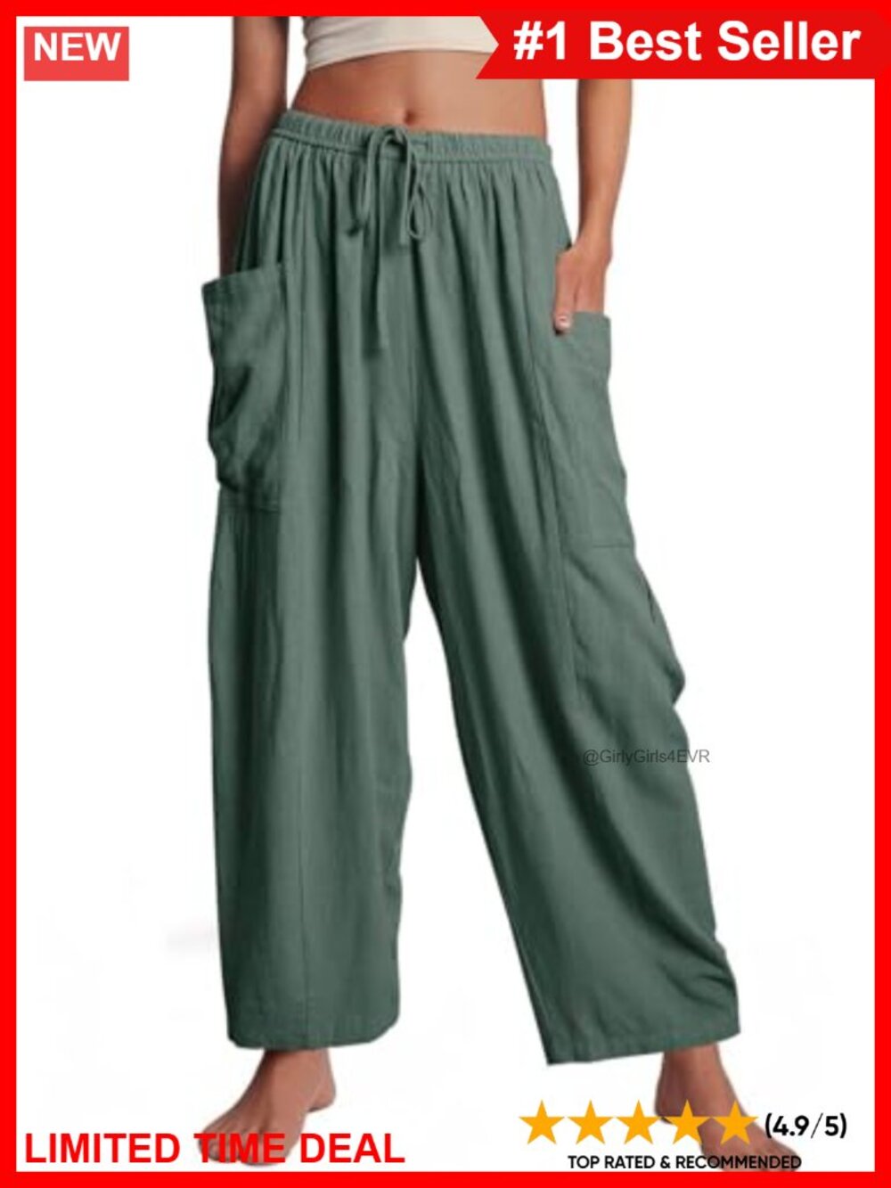 Wide Leg Palazzo Pants High Waist Drawstring Pockets Casual Summer